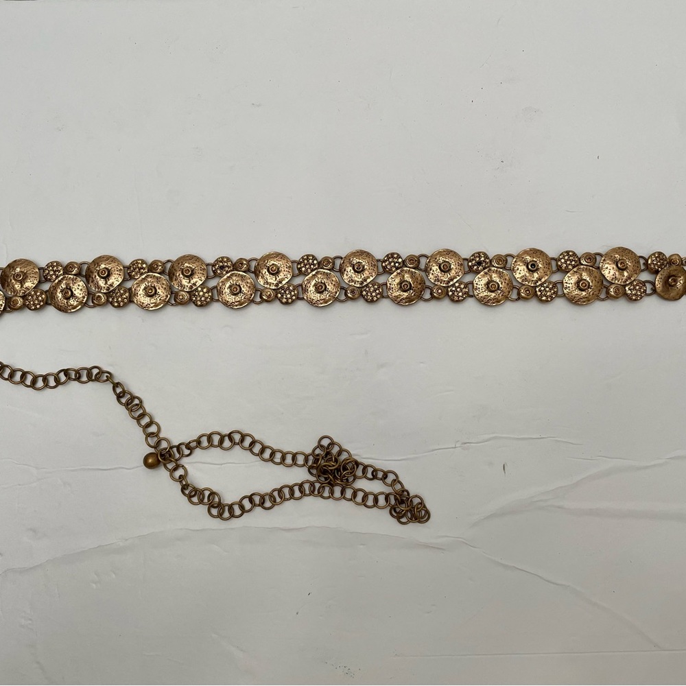 Goldstone and jeweled belt. Very heavy. Two jewels missing as shown. 50”